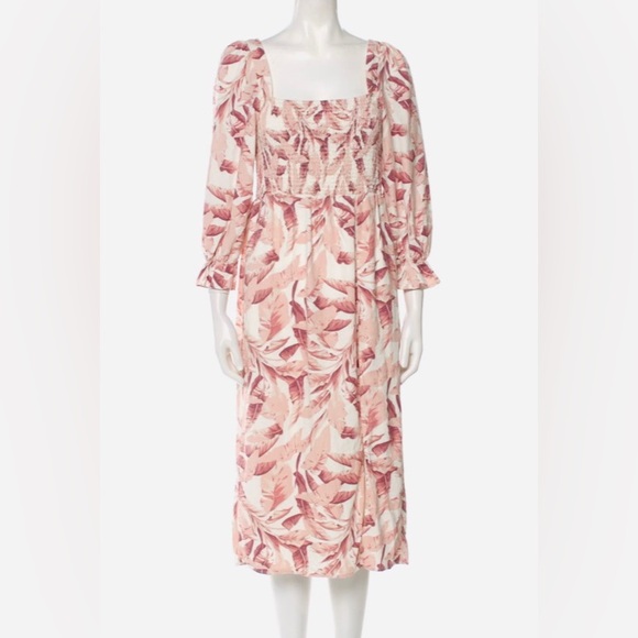 Revolve House of Harlow 1960 Linen Puff Sleeve Sweetheart Midi dress - Picture 7 of 9